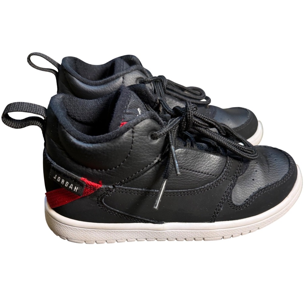 Jordan Sky Jordan 1 Black Red Fadeaway Gym Sneakers AO1330-016 Kids Size 13C